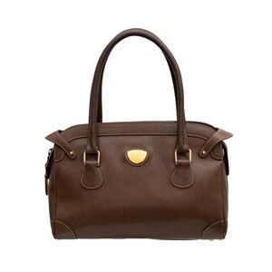 Vintage Gucci Brown Leather Boston Satchel Handbag Gold Logo Italy Doctor Bag